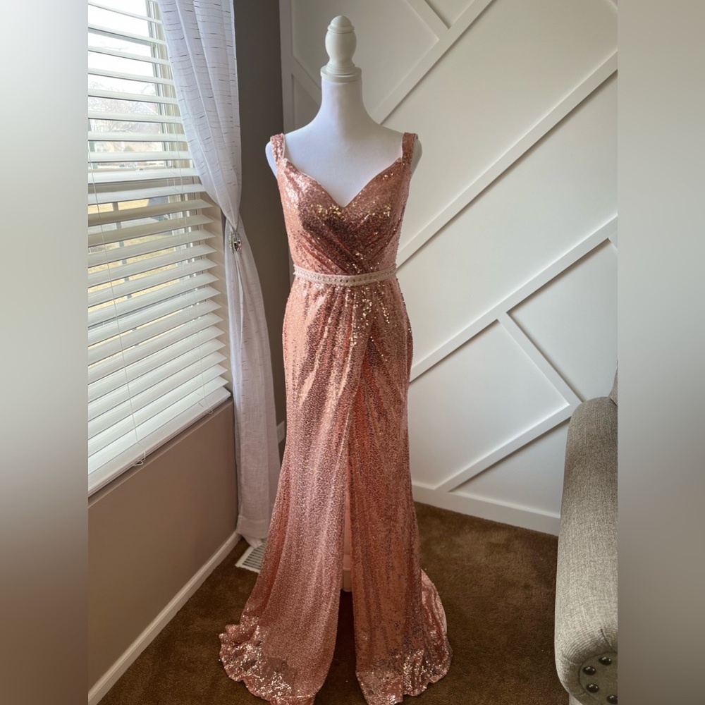 Oyisha Rose Gold Long Sequenced Dress